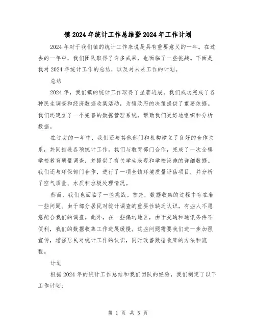 镇2024年统计工作总结暨2024年工作计划(2篇)