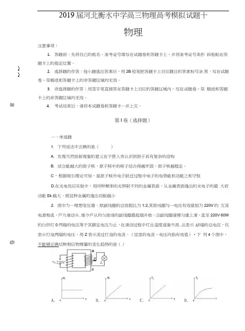 【100所名校】河北衡水中学+2019届高三物理高考模拟试卷十+含解析.doc