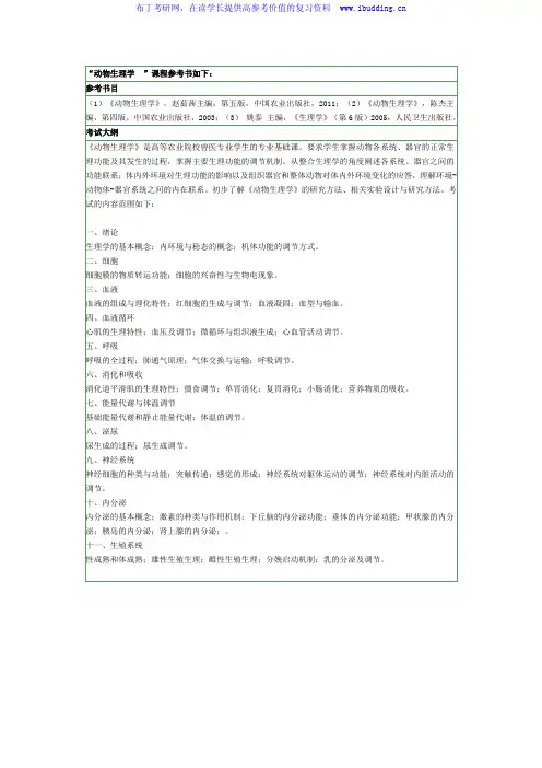 2017年南京农业大学 南农大  809 动物生理学硕士招生考试大纲及参考书目