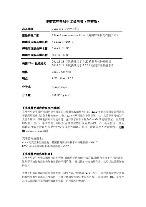 印度克唑替尼中文说明书