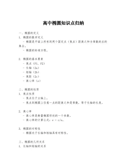 高中椭圆知识点归纳