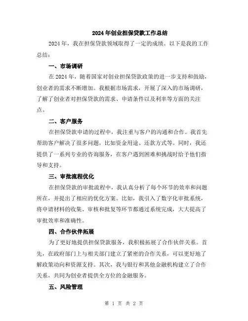 2024年创业担保贷款工作总结