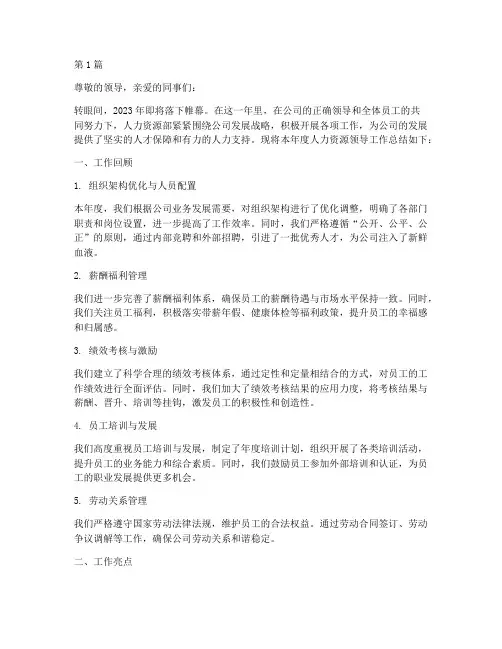 人力领导年度总结报告(3篇)