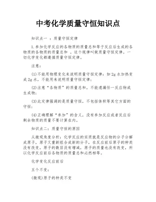 中考化学质量守恒知识点