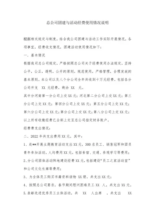 总公司团建与活动经费使用情况说明