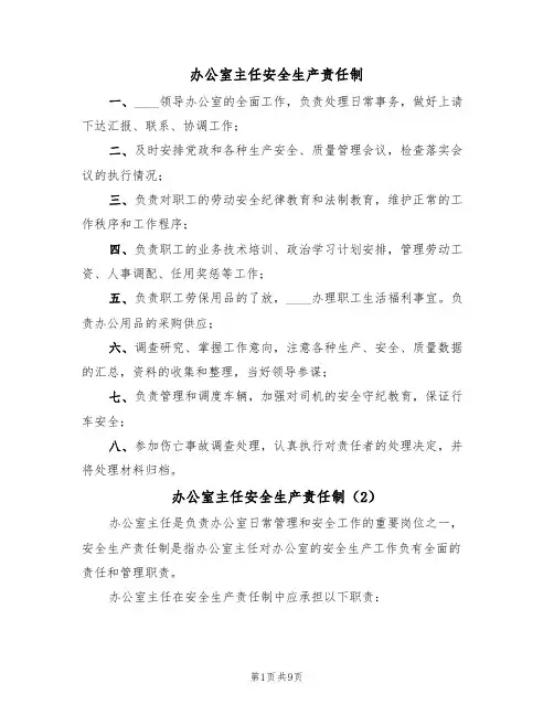 办公室主任安全生产责任制(5篇)