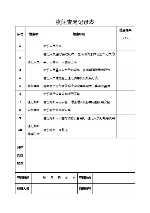 夜间查岗记录表