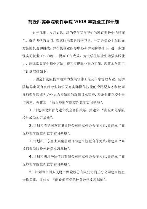 2008年就业工作计划总结