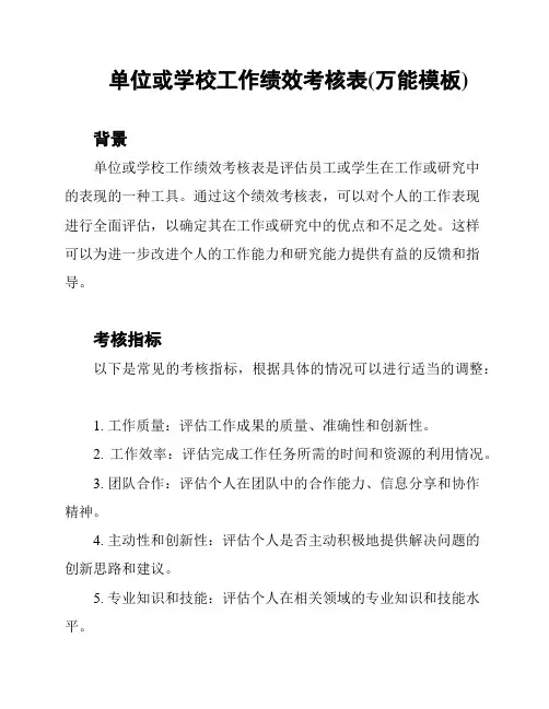 单位或学校工作绩效考核表(万能模板)