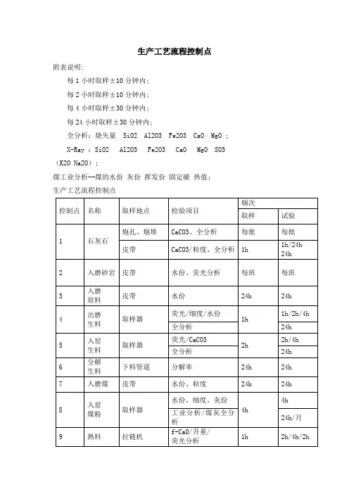 生产工艺流程控制点