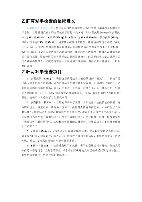 乙肝两对半检查的临床意义