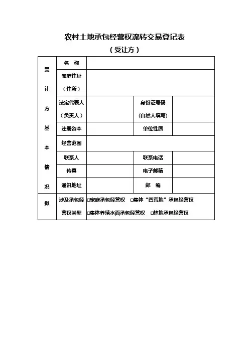 农村土地承包经营权流转交易登记表(受让方)