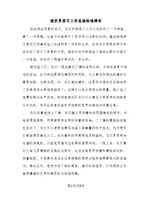 造价员实习工作总结标准样本（3篇）
