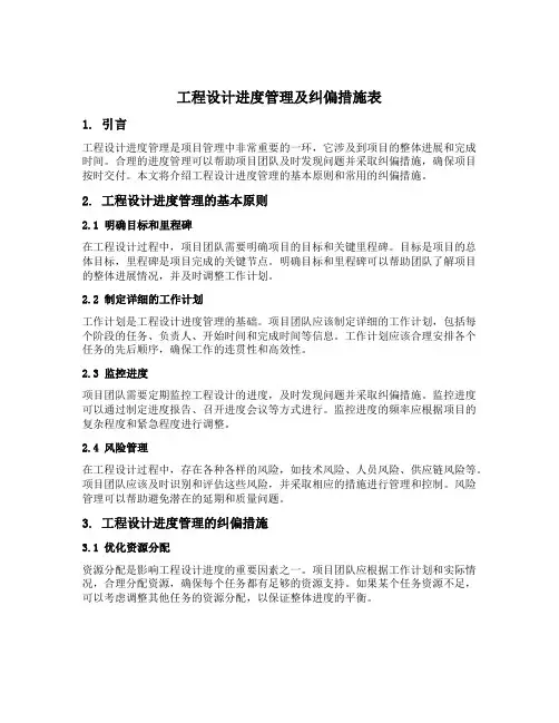 工程设计进度管理及纠偏措施表