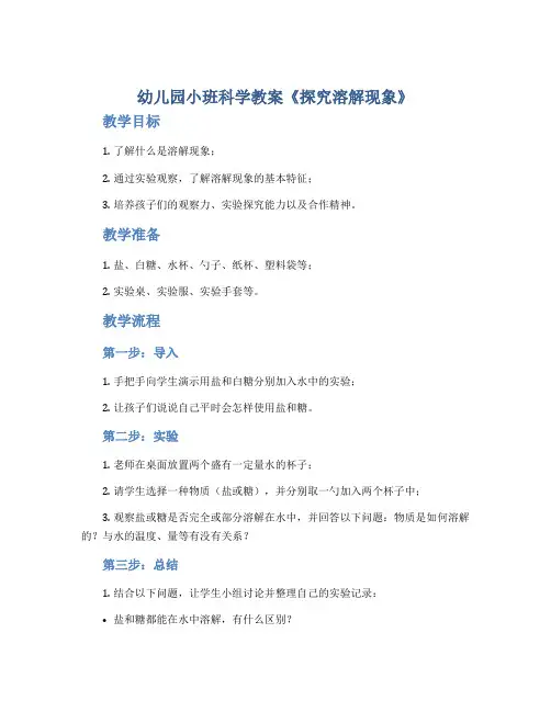 幼儿园小班科学教案《探究溶解现象》