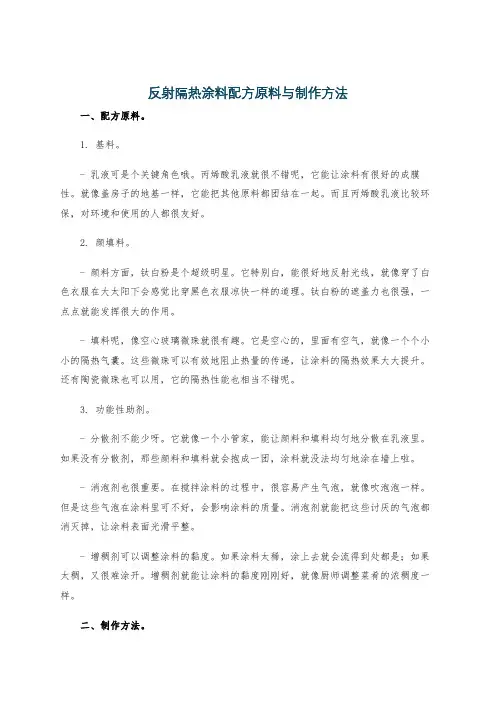 反射隔热涂料配方原料与制作方法