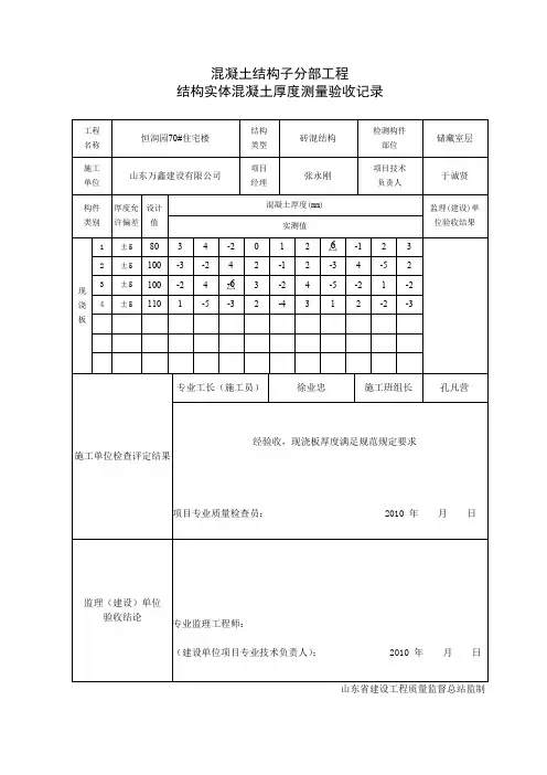 结构实体混凝土厚度测量记录001
