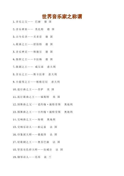 世界著名音乐家及称谓
