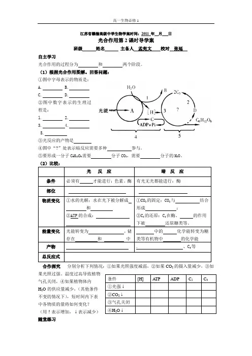 光合作用的过程2 导学案