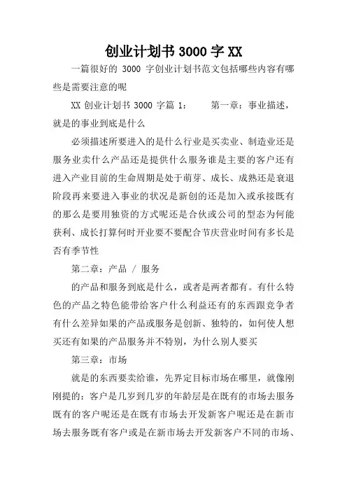 创业计划书3000字XX
