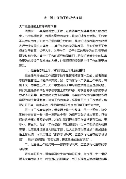大二班主任的工作总结4篇