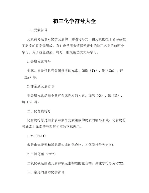 初三化学符号大全
