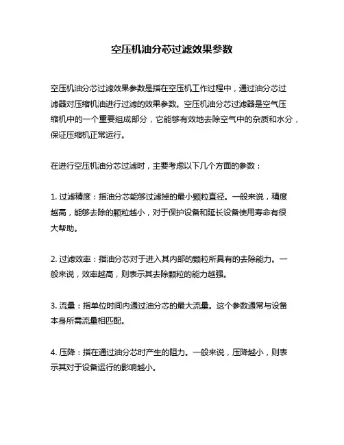 空压机油分芯过滤效果参数