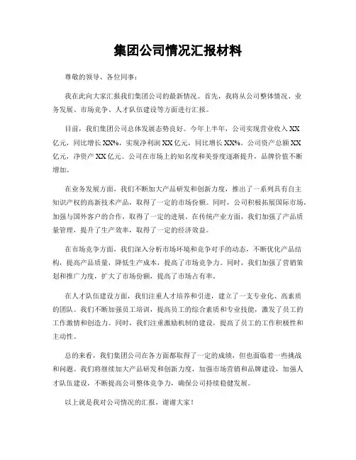 集团公司情况汇报材料