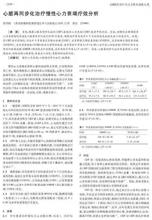 心脏再同步化治疗慢性心力衰竭疗效分析