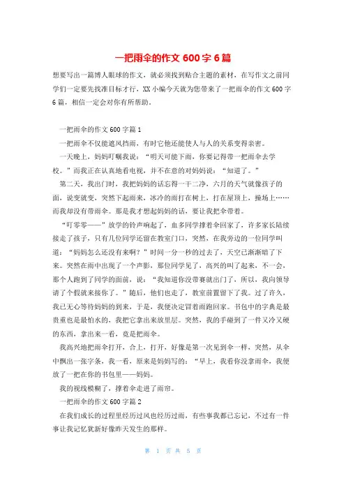 一把雨伞的作文600字6篇