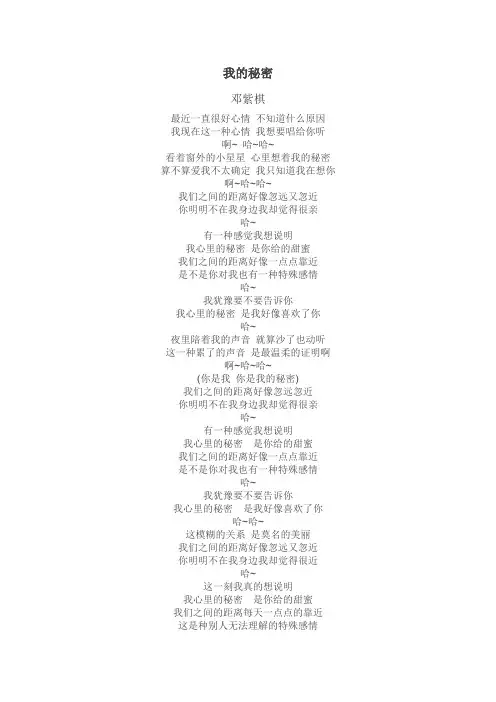 我的秘密  邓紫棋  歌词