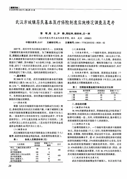 武汉市城镇居民基本医疗保险制度实施情况调查及思考