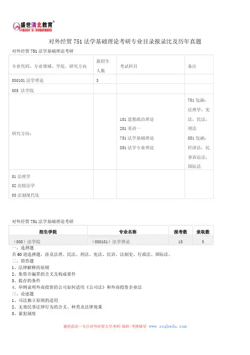 对外经贸751法学基础理论考研专业目录报录比及历年真题