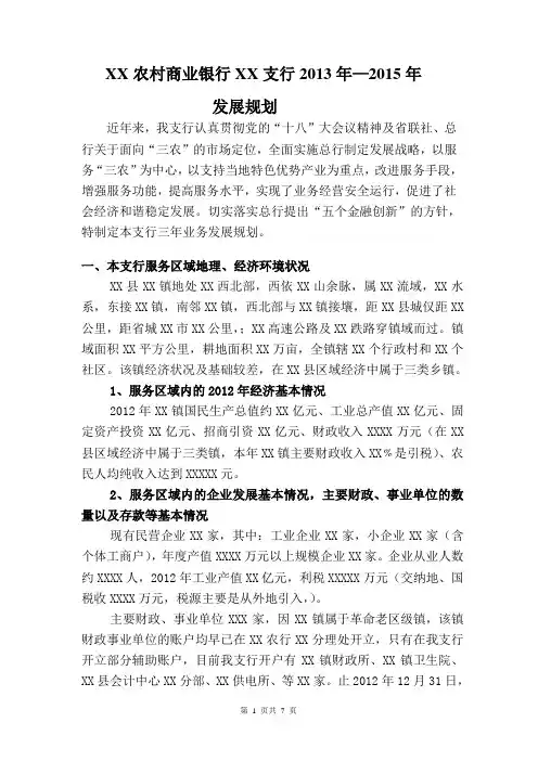 XX支行三年发展规划