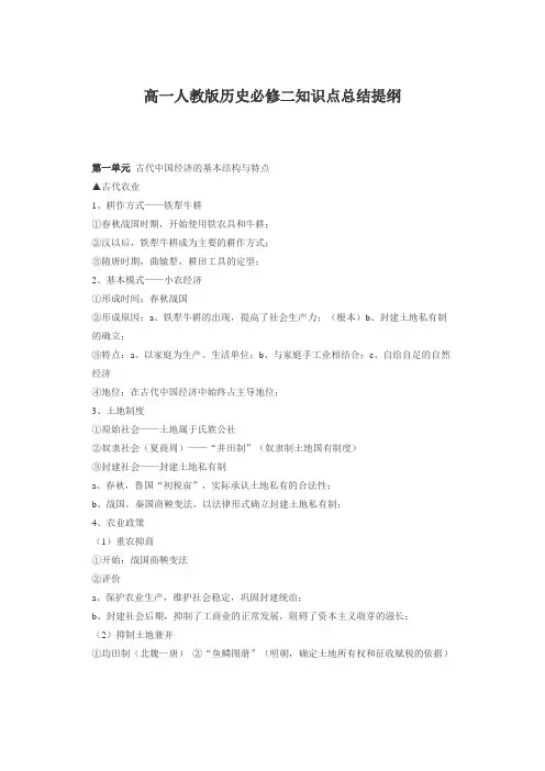 (完整版)高一人教版历史必修二知识点总结提纲