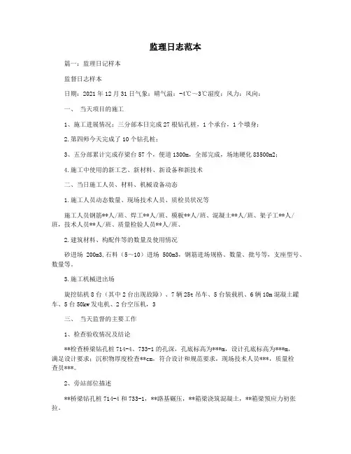 监理日志范本