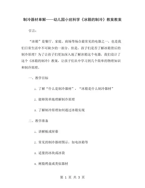 制冷器材单解——幼儿园小班科学《冰箱的制冷》教案