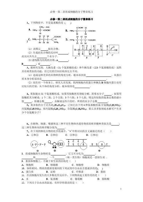 必修一第二章组成细胞的分子整章练习