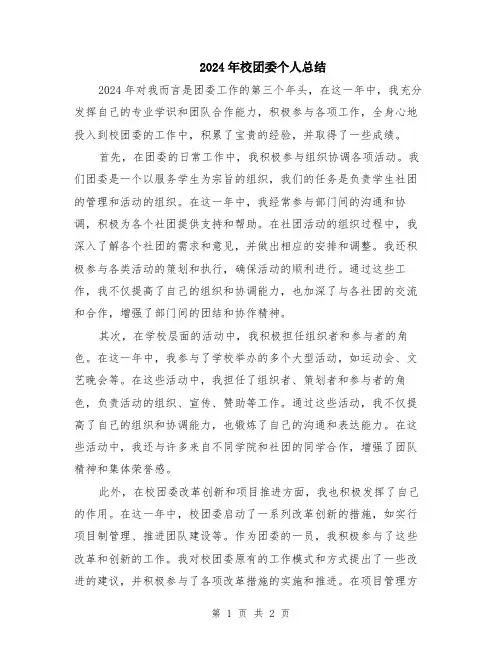 2024年校团委个人总结