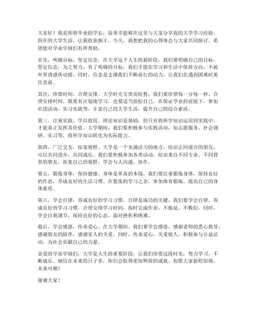 学长经验总结发言稿范文