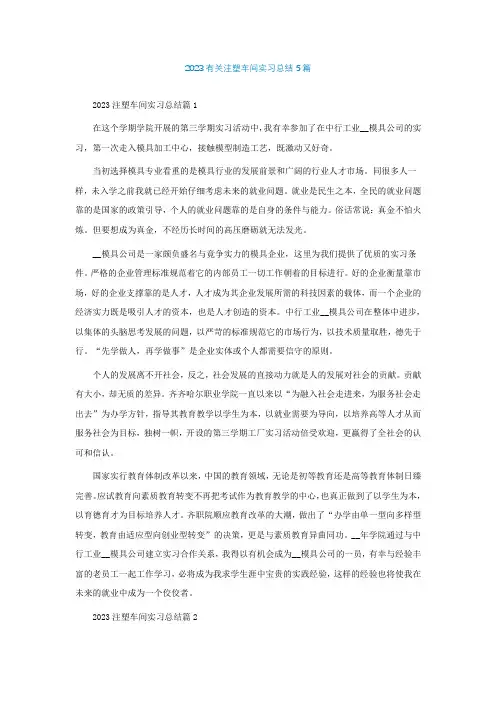 2023有关注塑车间实习总结5篇