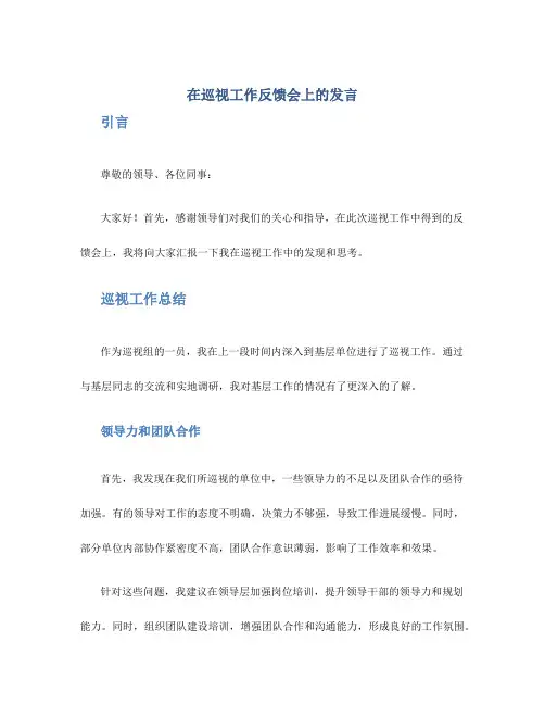 在巡视工作反馈会上的发言