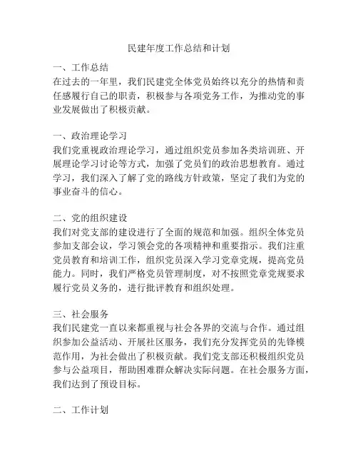 民建年度工作总结和计划