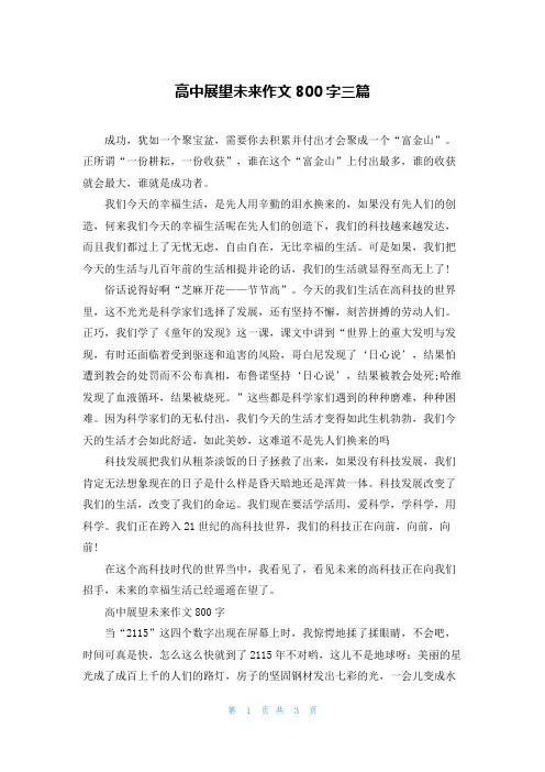 高中展望未来作文800字三篇