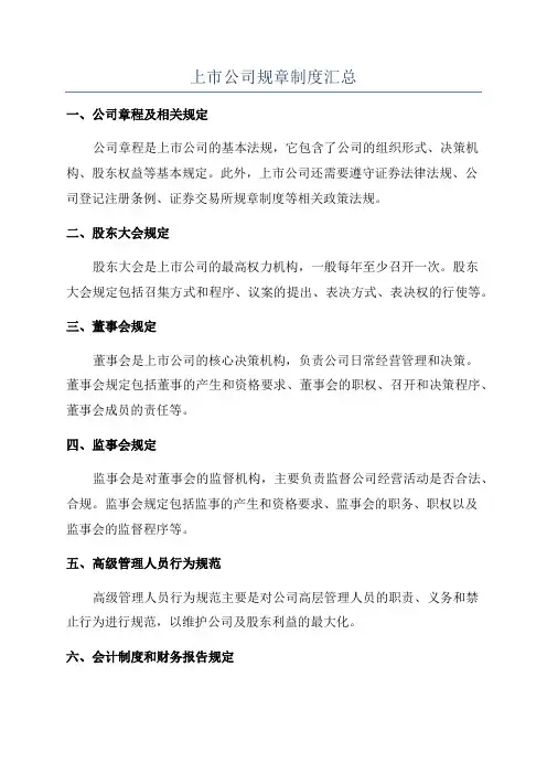 上市公司规章制度汇总
