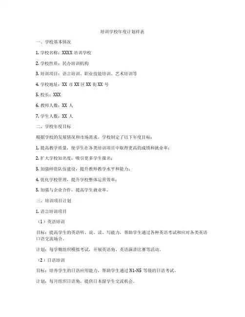 培训学校年度计划祥表