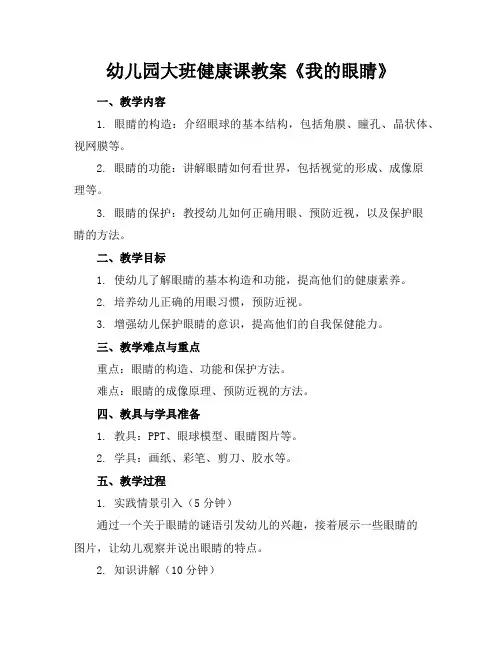 幼儿园大班健康课教案《我的眼睛》