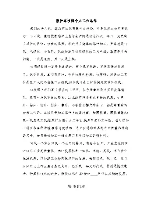数控车技师个人工作总结（2篇）