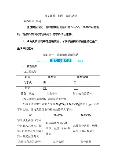 2 第一节 第2课时 钠盐 焰色试验
