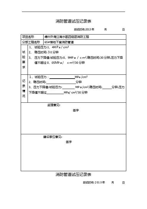 消防管道试压记录表